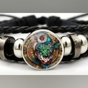 2/30$ Or 3/$35 Bohemian Western Owl Bracelet‎ with Black Braided Band (#030)